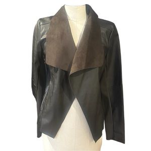 TCEC Dark Brown Med faux leather and suede Jacket Open Front Zipper Pockets NWOT
